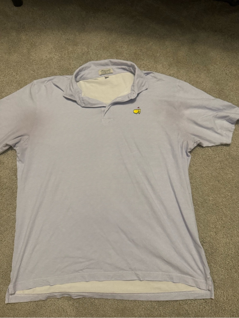 Masters Pale Blue Micro-Striped Polo with Yellow Masters Emblem